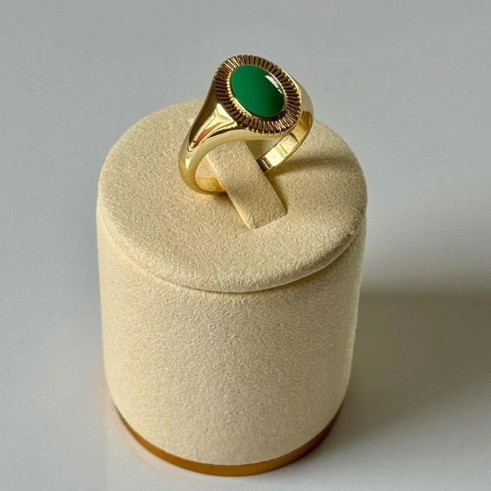 Gorjana New Size 9 18k Gold Plated Brass Hand Painted Kelly Green Enamel Ring‎